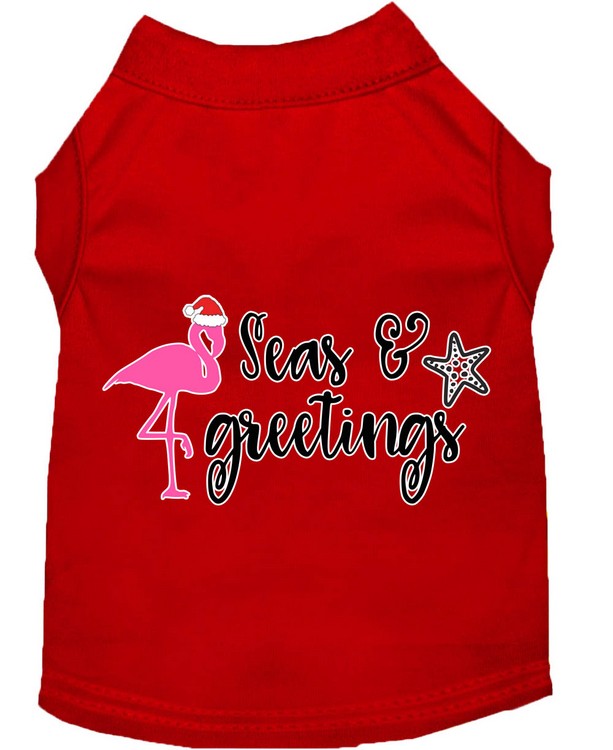 Seas and Greetings Screen Print Dog Shirt Red Sm